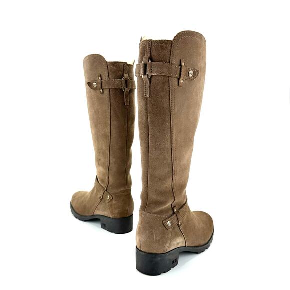 UGG Australia Winter Knee High Tall Riding Boot Size 7 Tan Suede Wool Lining - Picture 11 of 13